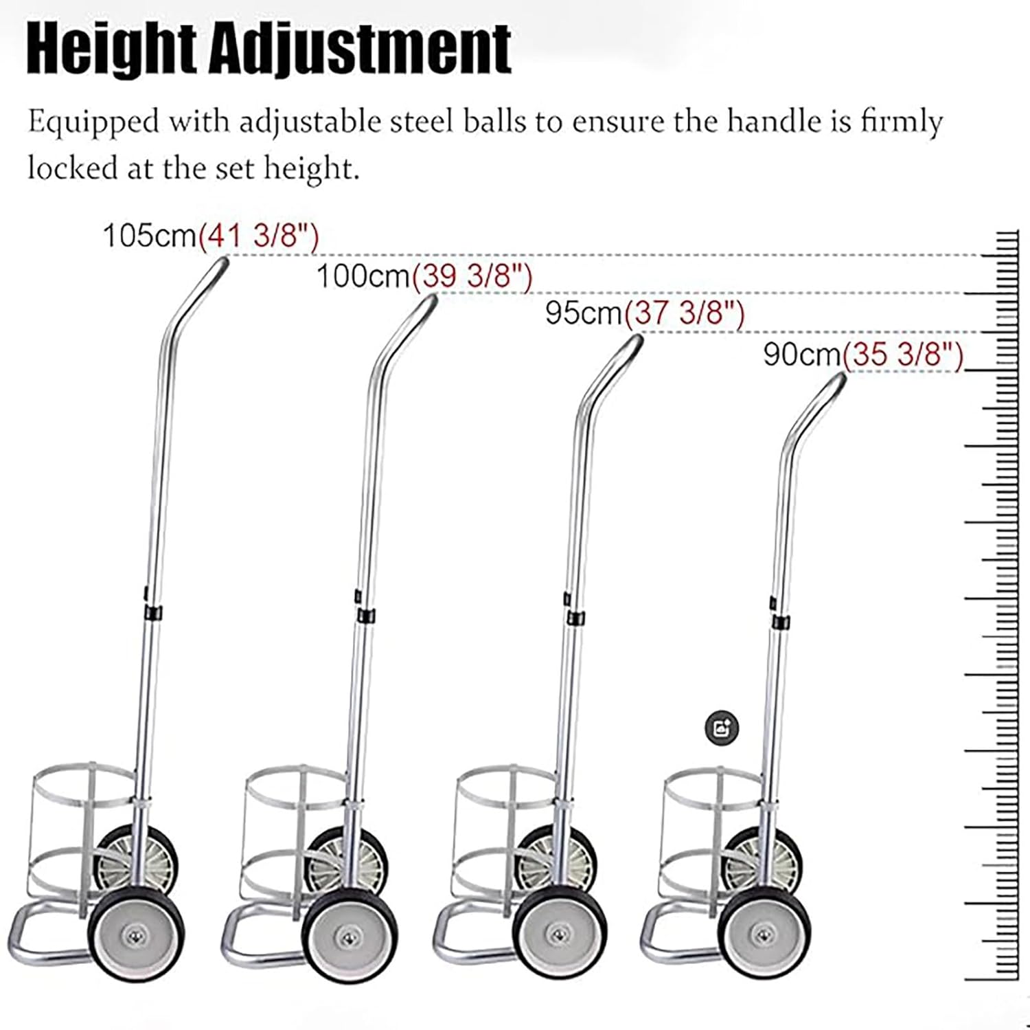 Rolling Oxygen Tank Holder Cart with 2 Wheels, Handle & Safety Belt - Portable Oxygen Cylinder Trolley & Storage Rack for Home Use, Fits 23.5cm Gas Bottles - Image 5