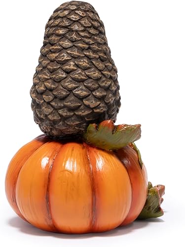 Miniatura 3 de Hodao Figura de calabaza de erizo de cosecha, decoración de otoño y otoño con cono de pino, calabaza grabada en "Gather", decoración de centro de
