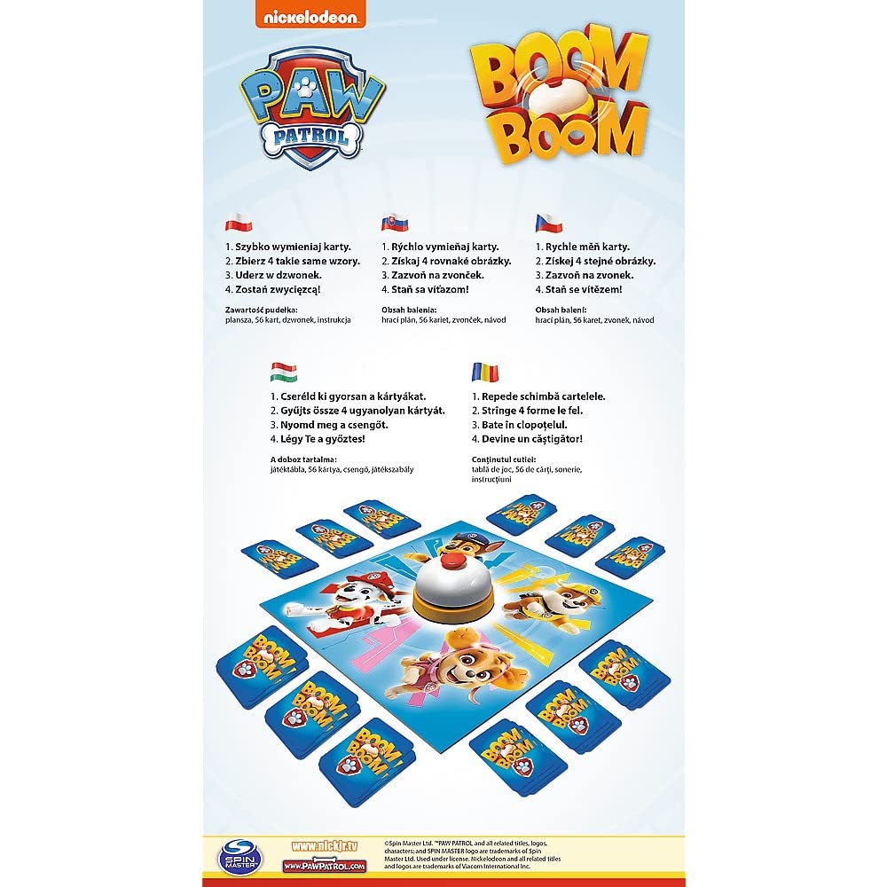 Trefl, Boom Boom Psi Patrol, Dynamiczna Gra Rodzinna, Gra z Dzwonkiem, Zabawa Dla Całej Rodziny, Gra Karciana z Bohaterami Bajki Psi Patrol, Familijna Gra Dla Dzieci od 6 Lat