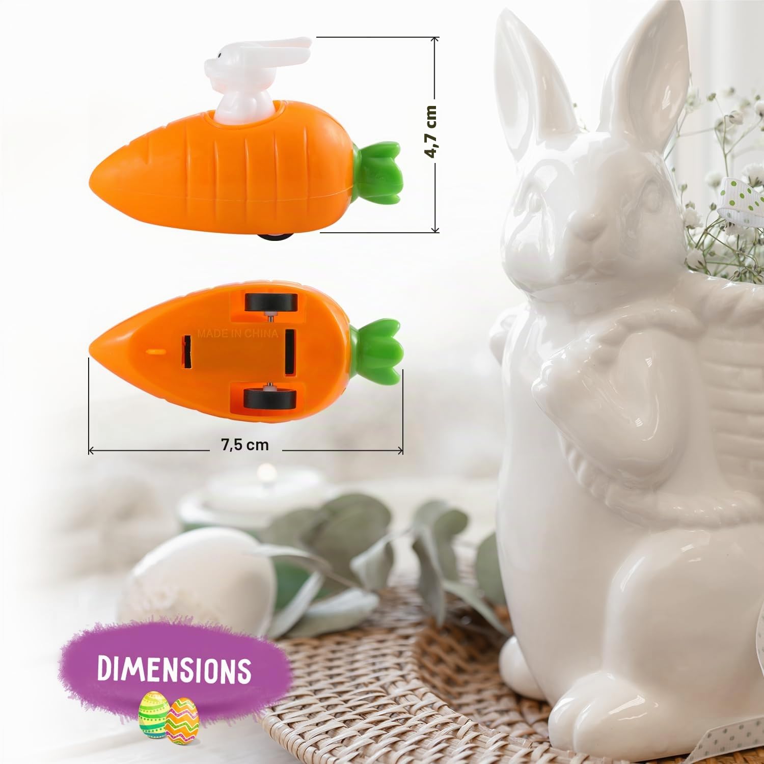 Festicy Lapin de Paques a remonter, Carottes, 6 pièces I Jouets de Course I pour Paques Enfant I Decoration Paques 2026 I Cadeau Paques Enfant I Cadeau Paques Bebe I Jouets Paques I Jouet Bebe 1 an