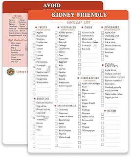 Reusable kidney friendly Food Grocery & Shopping List Guide, kidney friendly Diet Food Chart Meal Plan, Double Sided Erasable material