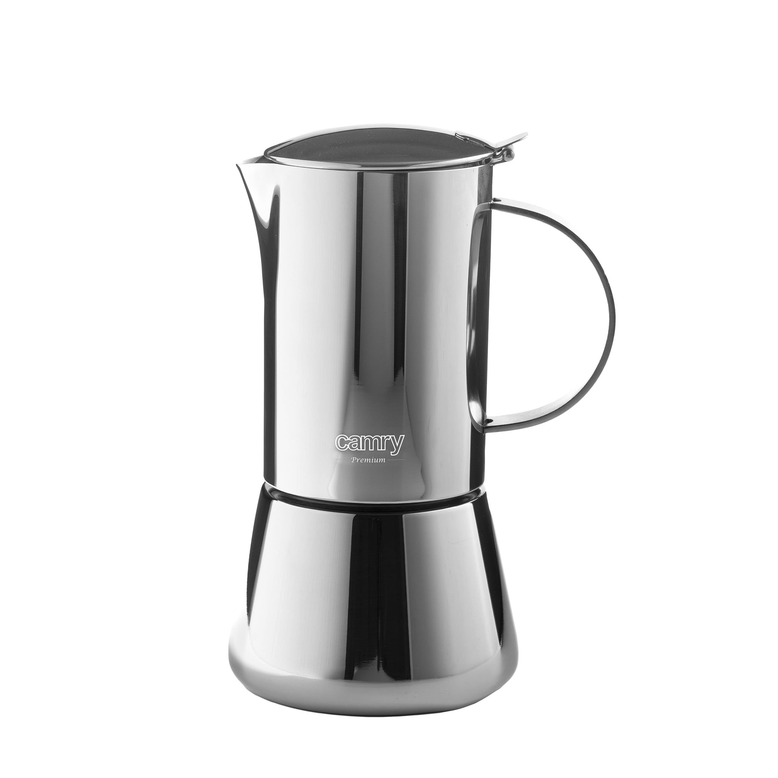CAMRY Cafetera de inducción de acero inoxidable para 6 tazas, cafetera de inducción Moka Pot de 350 ml, cafetera clásica para espresso aromático, apta para todo tipo de fuegos