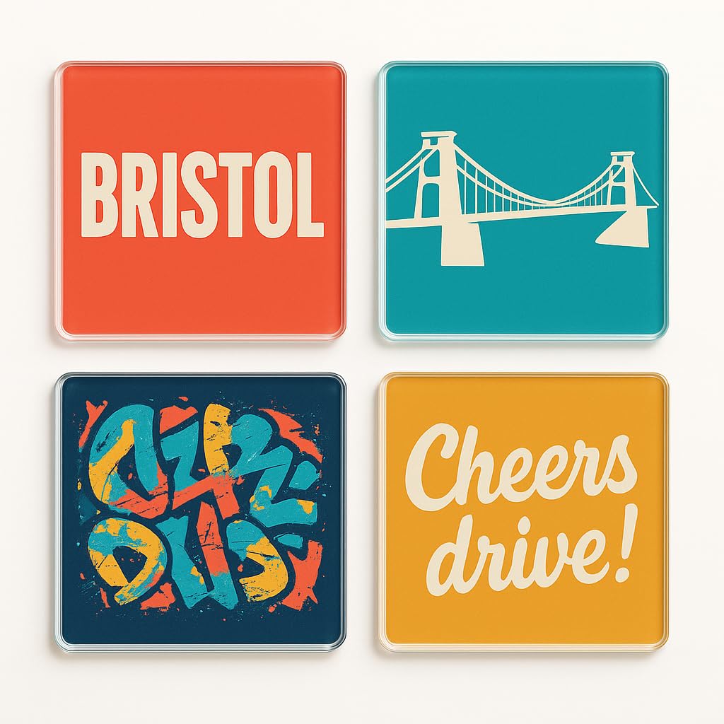 The Plum Penguin Bristol Acrylic Coaster Gift Set Of 4 With Vibes - Nostalgic Home Decor For Uk City Lovers