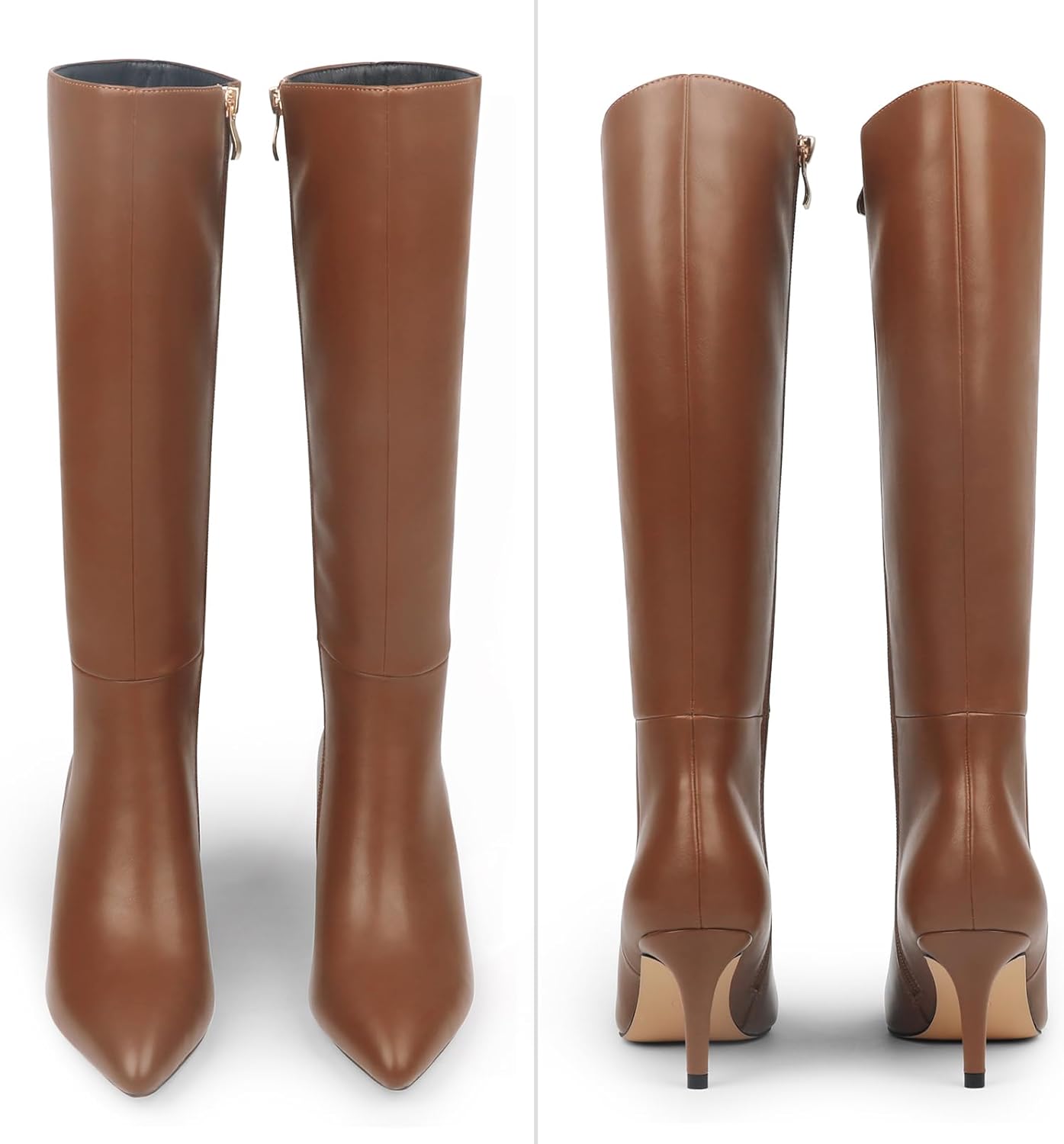 JOY IN LOVE Women's Knee High Tall Boots 2.75" Stiletto Heel Pointed Toe Zipper Boots - Image 6