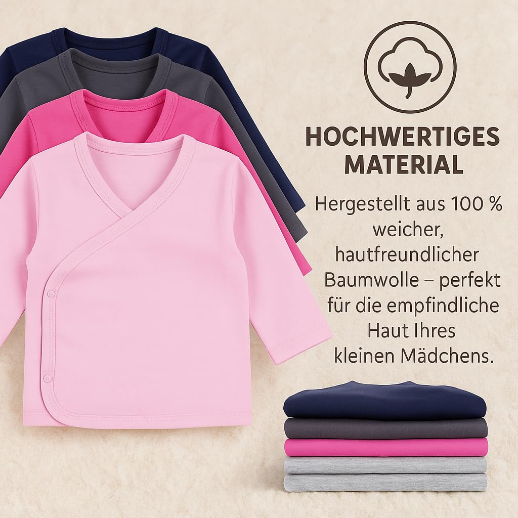 LOREZA® Lot de 5 Chemises Cache-cœur à Manches Longues pour Fille – 100% Coton – Gilet bébé
