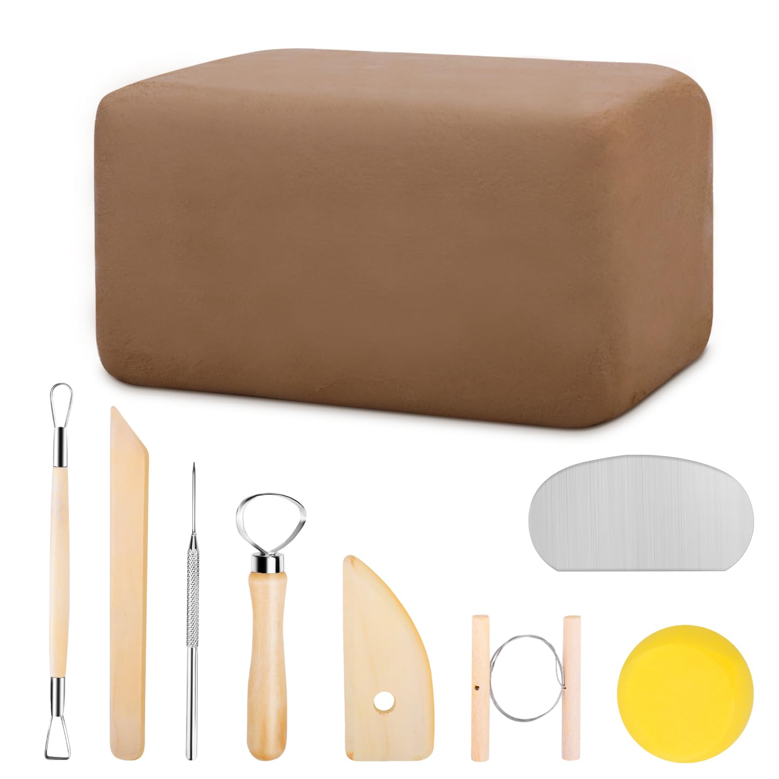 Arcilla para esculpir: kit de modelado natural de secado al aire de 5.5 libras con juego de herramientas de cerámica, arcilla amarilla multiusos para adultos