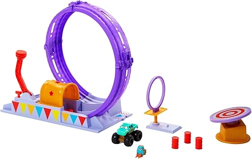 Mattel Disney and Pixar Cars On The Road Showtime Loop Playset con Ivy Monster Truck, lanzador y objetivo móvil, regalo de juguete para niños, HGV73