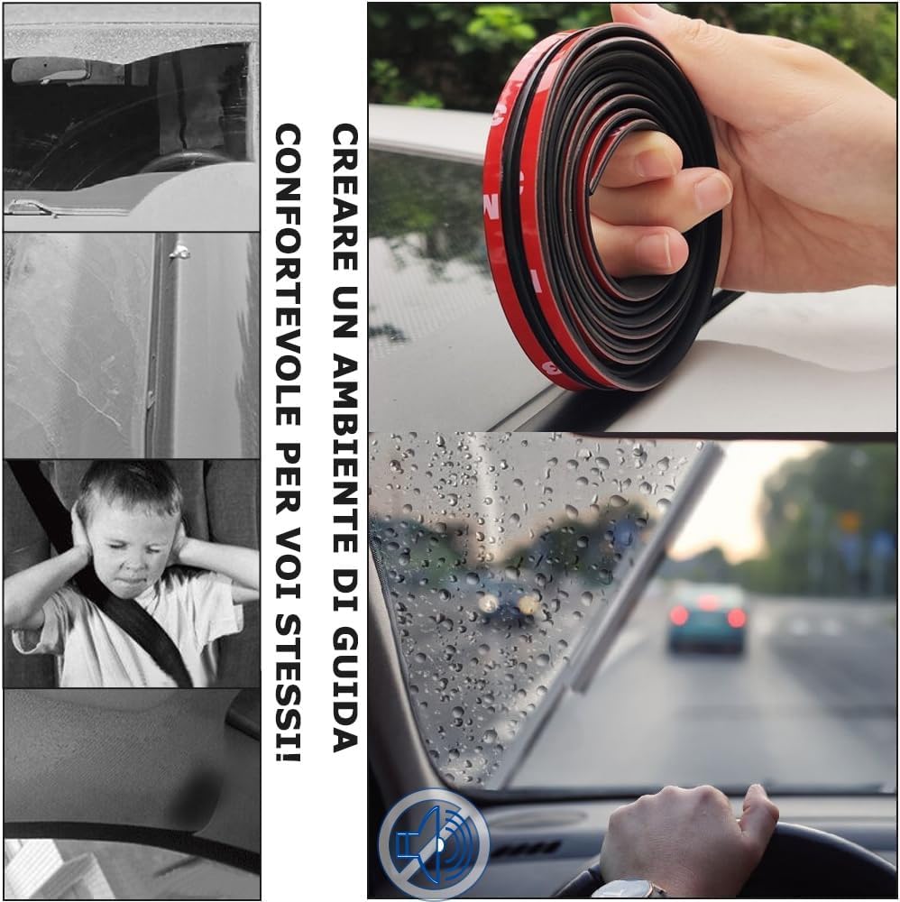 Striscia di Tenuta in Gomma per Parabrezza Auto, parabrezza anteriore e posteriore Guarnizioni adesive per Finestrino della Porta dell'automobile Portiere e Parabrezza (4m)