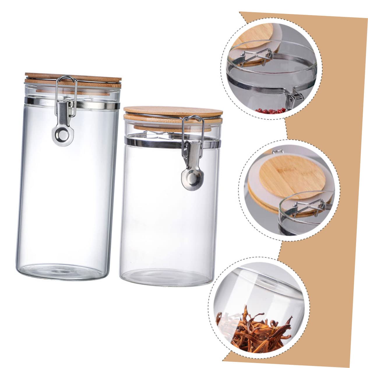 SOLUSTRE Pack Vorratsgläser aus Glas mit Edelstahl Holz Deckel, 1140/1280ml | Körner und Süßigkeiten in Küche, Stabile Ausführung, Versiegelte Abdeckung, mit 2 Stück
