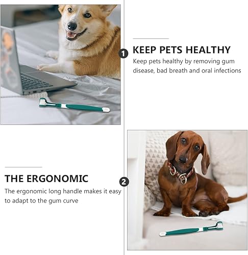 Miniatura 5 de Mipcase Cepillo de dientes triple de limpieza para perros, cuidado de la cabeza, mango de gatito pequeño, suministros para los dedos, pelo de perro