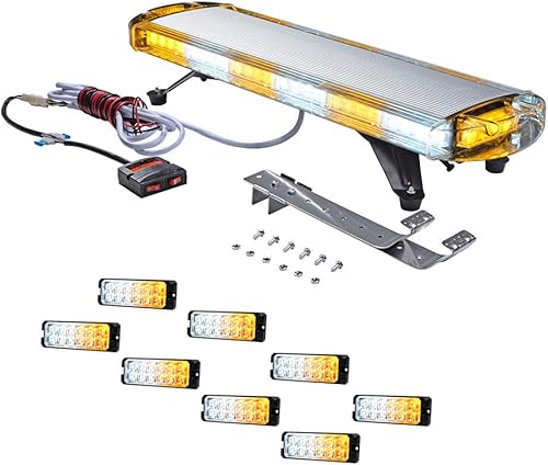 CORP - Juego de 1 barra de luz estroboscópica de color blanco ámbar de 30 pulgadas, 56 luces LED alternativas de color blanco ámbar y 8 lámparas