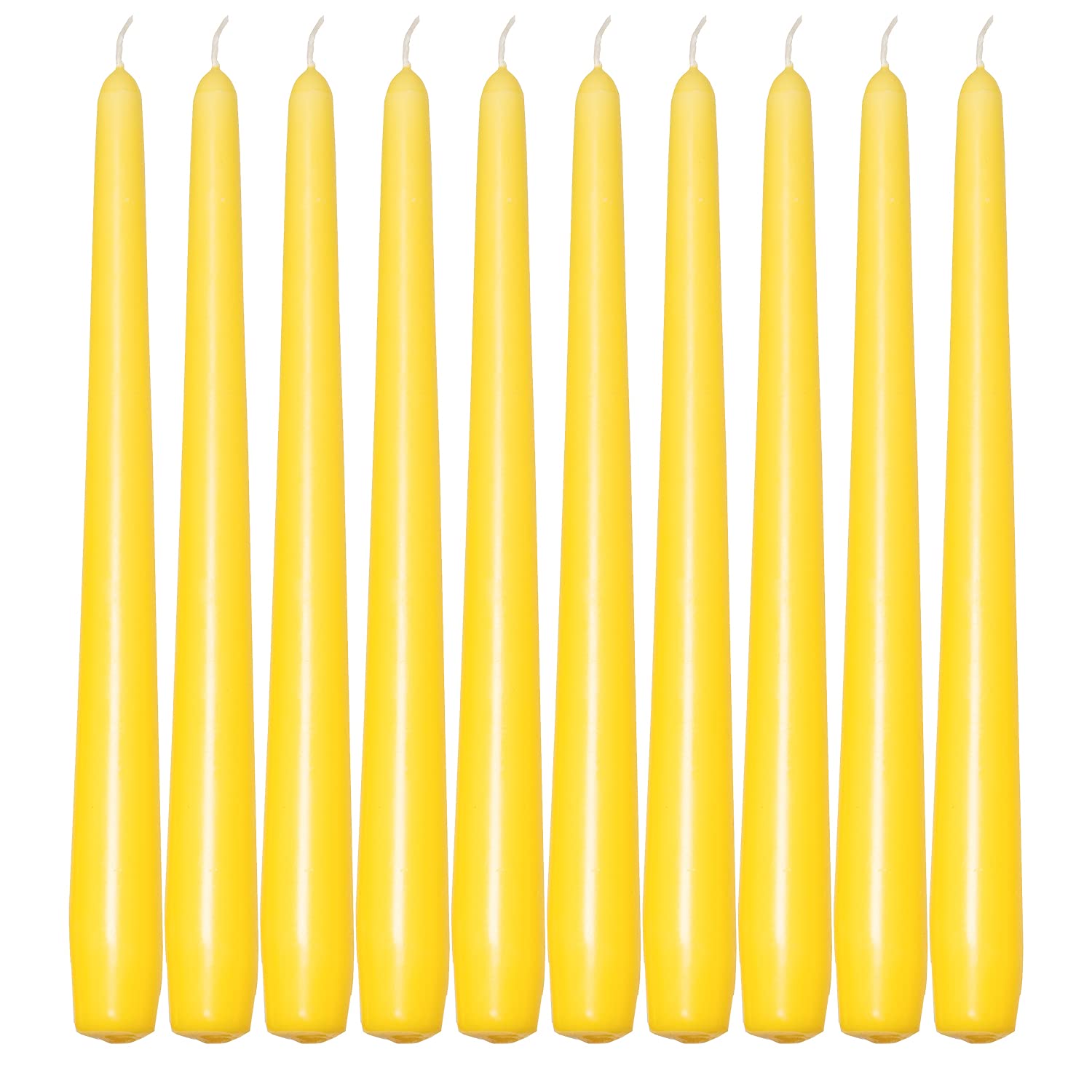 Delisupplies Yellow Deli Supplies Dinner Party Christmas Table Decor Bistro Candles Non Drip Tapered 9” 24Cm Tall Taper Candle 7 Hour Burn Time Smokeless And Dripless Quality Wax (, 10)