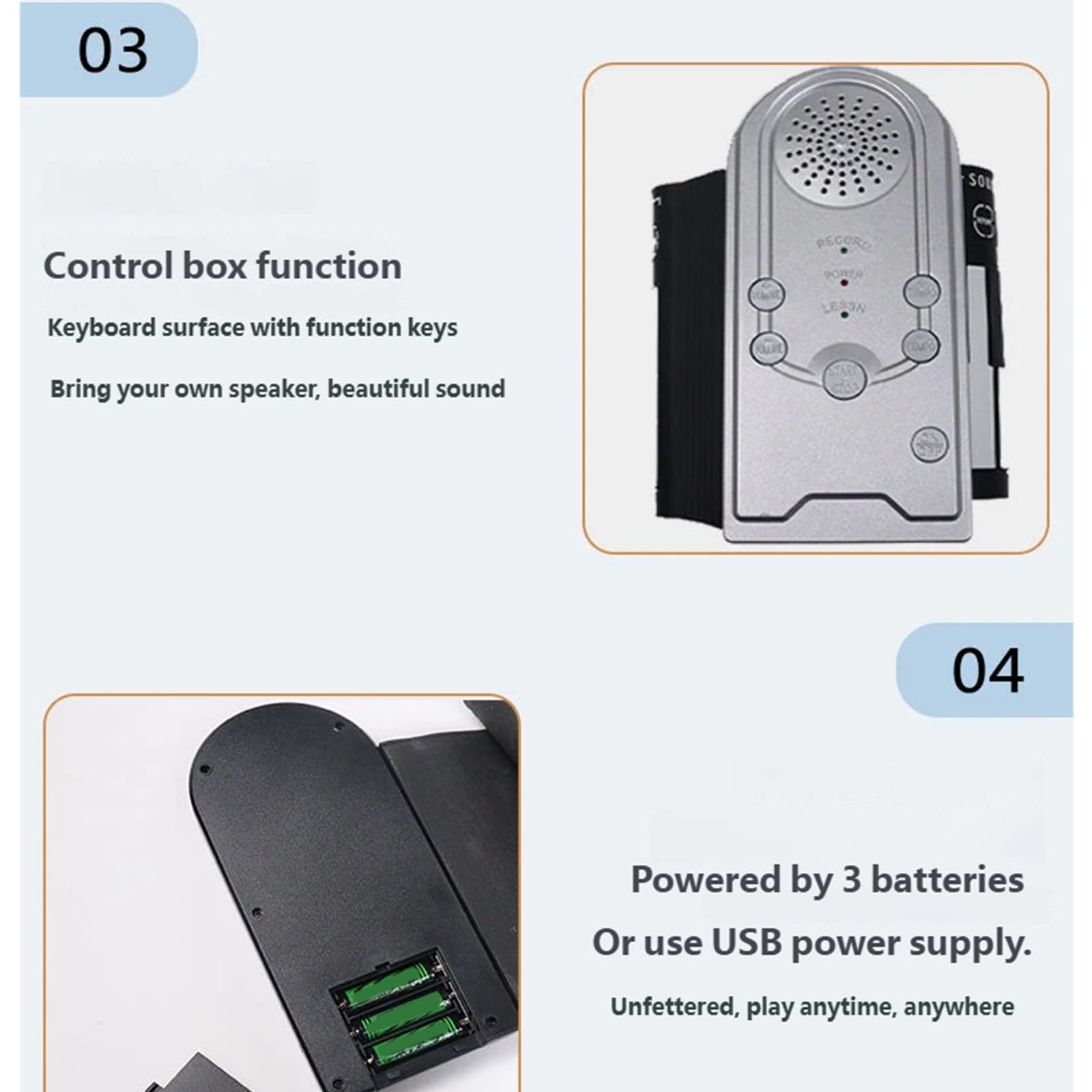 Práctico piano 49 con diseño plegable, conectividad USB, altavoces integrados, materiales de silicona para piano digital plegable compacto
