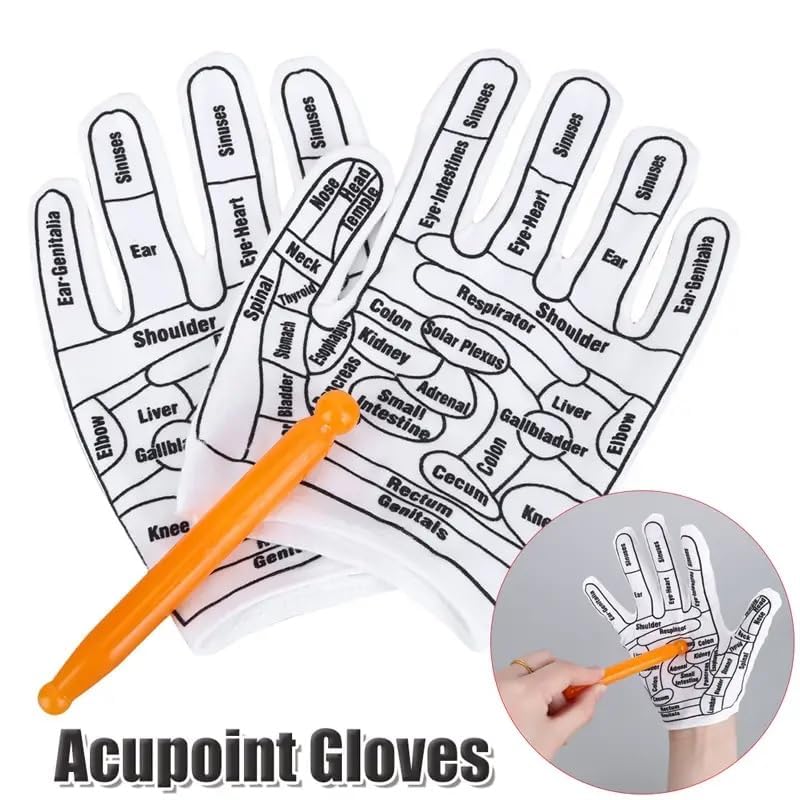 Image of UCRAVO Acupressure Massage Gloves with Massage Stick for Hand Reflexology Therapy, Finger Pressure Massager for Stress Relief, Palm Acupuncture Therapy for Blood Circulation,Relaxation & Pain Relief