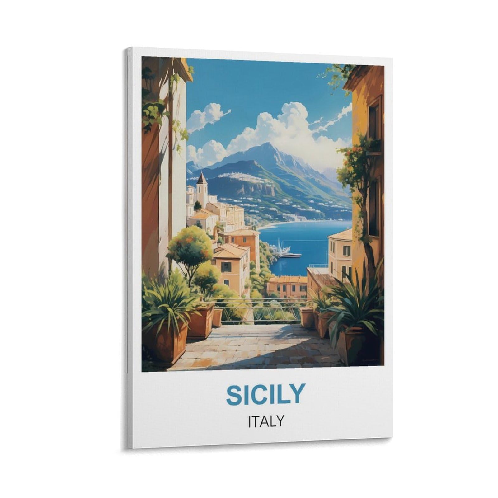 Cyyhgee Frame-Style Sicily Italy Vintage Travel Posters 16X24inch(40X60cm) Canvas Poster Wall Art Living Room Home Decor