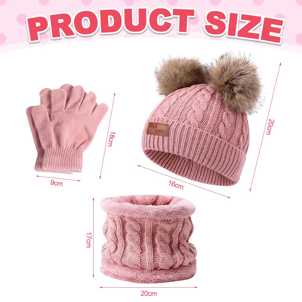 Set de Bufanda Gorro y Guantes, Conjunto de Bufanda Sombrero y Gorro Niño Invierno, Gorros con Pompon Lana NiñoBraga Cuello Polar y guantes de punto cálidos para niño 2-6 Años