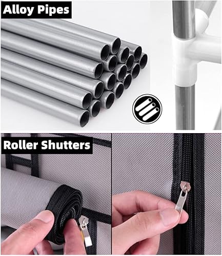 Miniatura 6 de LIKOVSCI Zapatero de 10 niveles, 27 pares, sin herramientas, fácil de montar, organizador de almacenamiento con cubierta de tela no tejida a prueba