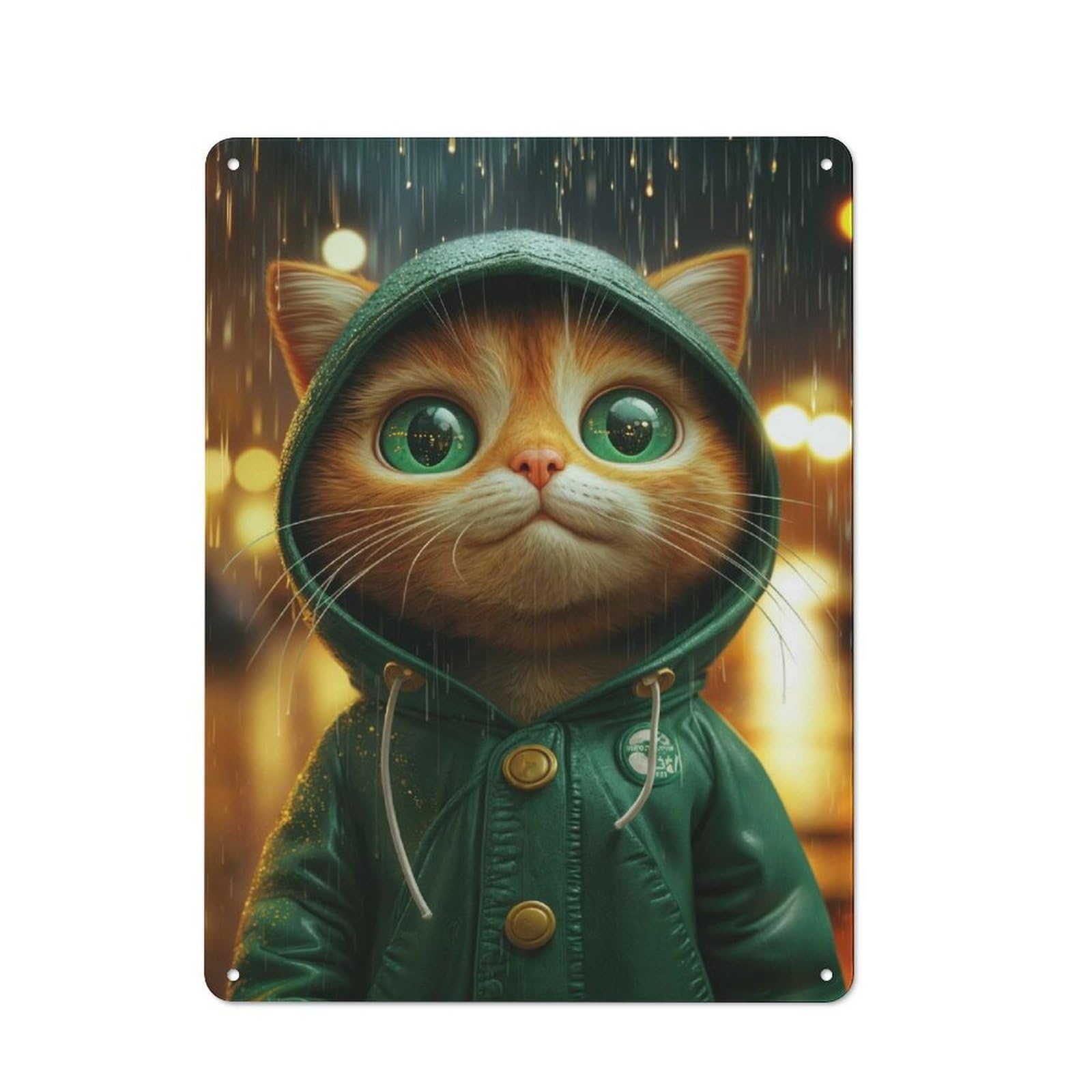 Junmoney Style Retro Tin Sign 40X30cm Featuring Cute Cat In Rain For Workshop Wall, Gift For Makers And Diy Enthusiasts During The Christmas Season
