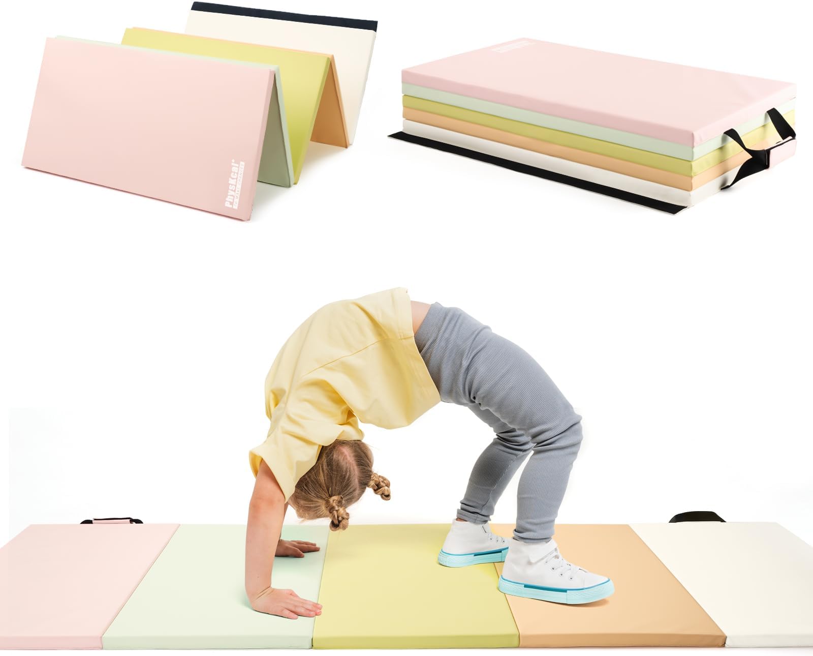 PhysKcal 5-Panel Folding Gymnastics Tumbling Mat with Carrying Handles