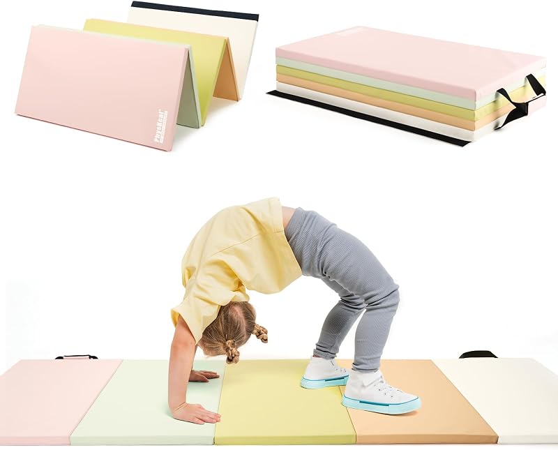 PhysKcal Összecsukható Tornaszőnyeg 195x75x3 cm Hordozófüllel, Fitness Matrac Gyerekeknek és Felnőtteknek, Macaron Színű