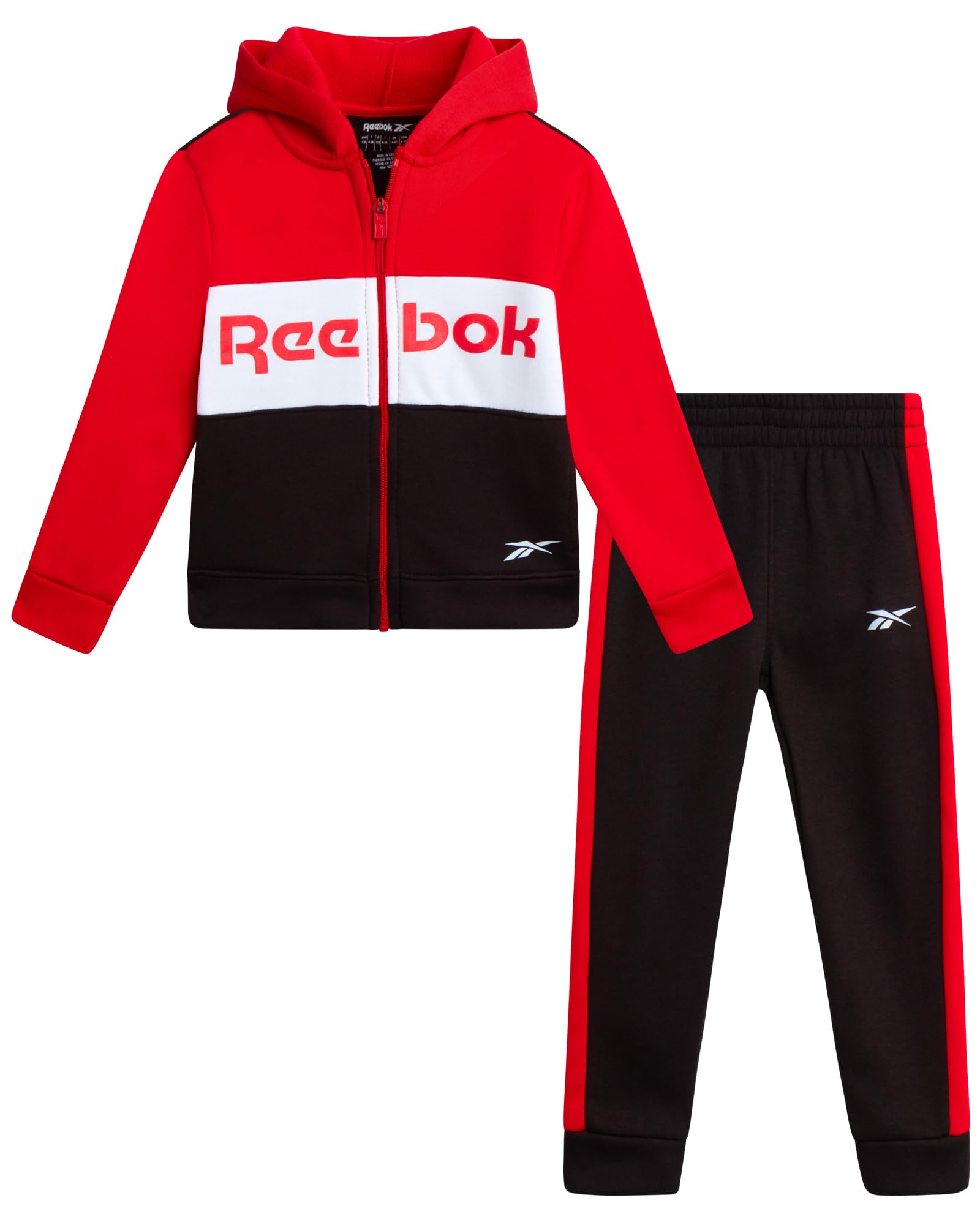 Reebok Kleinkind Jungen Trainingsanzug – 2-teiliges gemütliches Fleece-Outfit für Kleinkinder, Jungen, Outfits mit Reißverschluss und Kapuzen-Sweatshirt und Jungen-Jogginghose