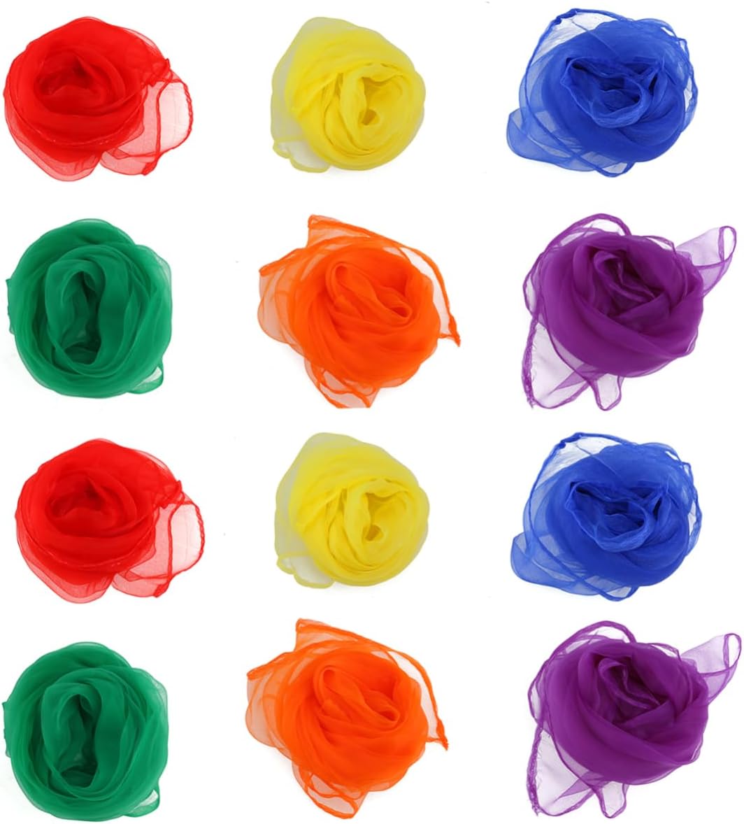 12Pcs Hemmed Dance Scarves for Juggling and Performance Props for Dance Groups and Stage Decorations