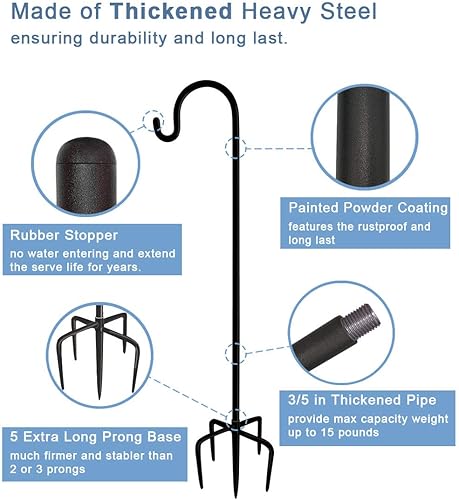 Miniatura 2 de Ganchos de pastor para exteriores de 92 pulgadas con base de 5 puntas (2 paquetes), soporte ajustable y resistente para colgar en el jardín, para