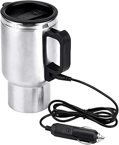 Taza de calefacción para coche de 12 V, 15.2 fl oz, acero inoxidable, caldera de caldera de caldera de caldera portátil para café, té, tazas