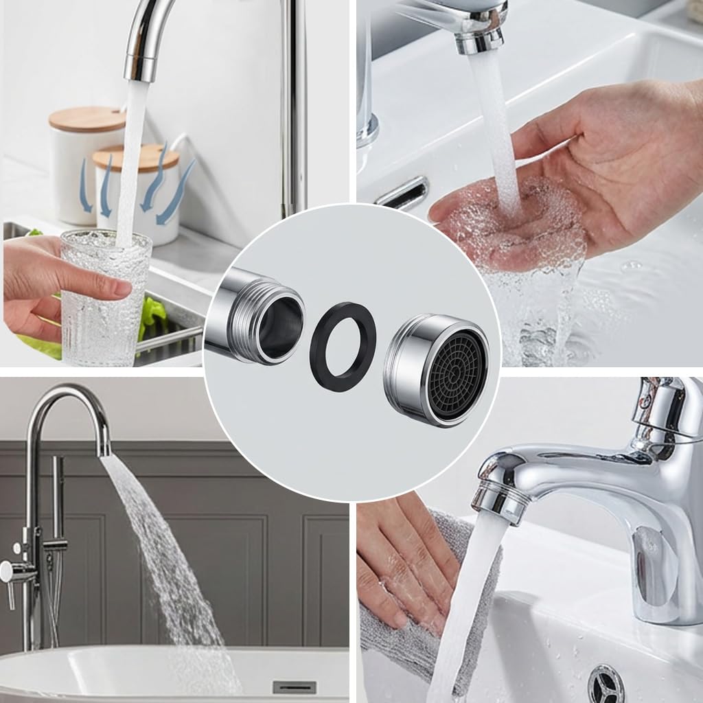 4 Piezas Aireador Grifo M24 con 4 Juntas, Aireador de Grifo con Filtro de Latón Cromado, M24 Boquilla Grifo para Cocina Lavabo Fregadero, Aireadores Ahorro de Agua — view 5
