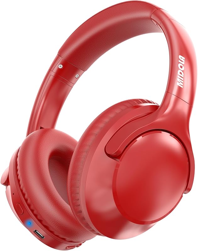 Bluetooth Headphones Wireless 68H with Mic,Decent Sound-Acceptable Red | Adjustable Headband Foldable Over-Ear Lightweight for Office/Travel/Tablet/iPad/Laptop,HD Stereo Sound,Aux 3.5mm
