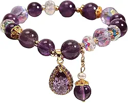 Pulseira Feminina ¨Purple Nebula¨ em Ametista e Zircônias Cúbicas – Ajustável 18cm – Proteção, Energia Positiva e Elegância – Acompanha Bolsa de Veludo