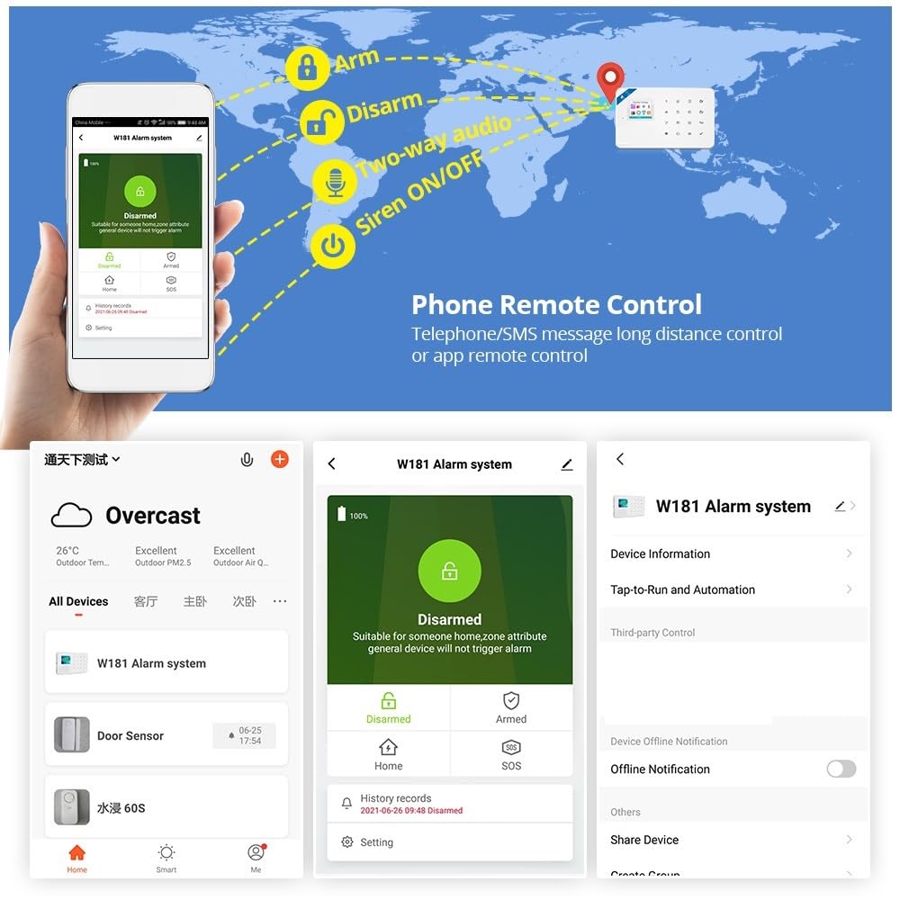 W184 Domowy inteligentny system alarmowy 4G GSM Bezprzewodowy Tuya 1,7-calowy kolorowy ekran Host komunikatów głosowych(KIT 7)