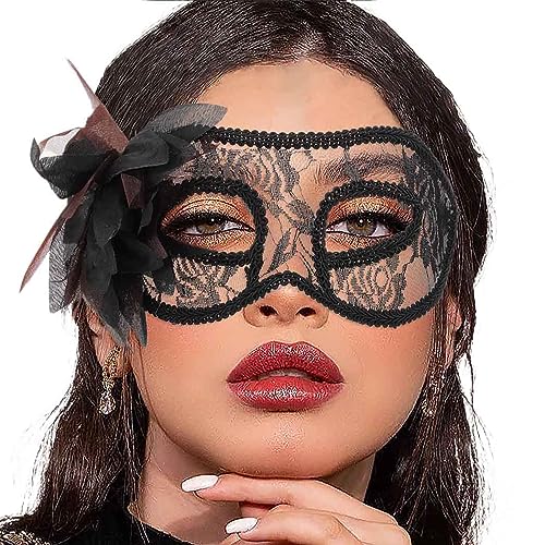 Tgirls Flower Masquerade Lace Mask for Women Costume Eye Masks Sexy Party Prom Face Mask for Halloween (Black)