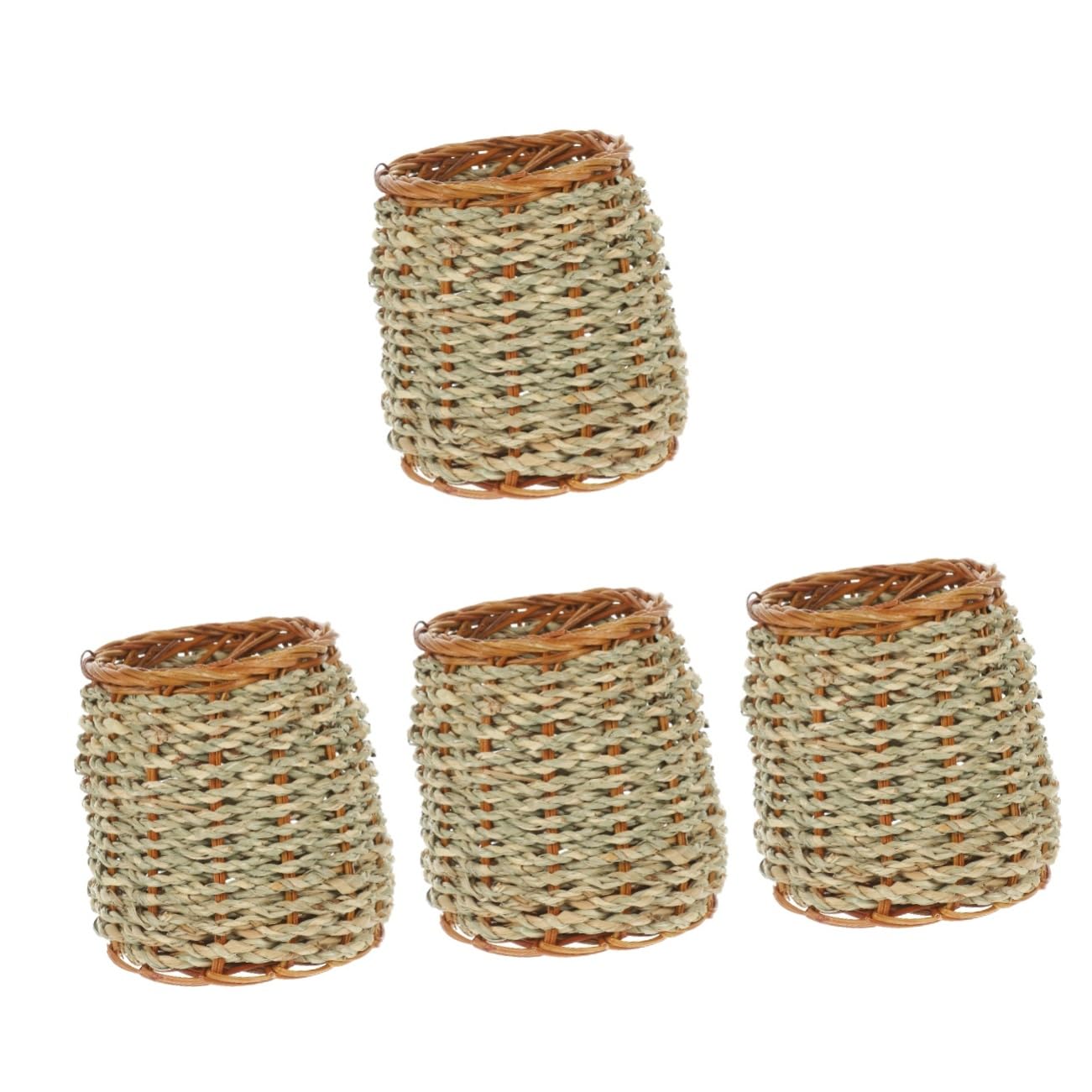 Organisateur de Bureau Tressé GALPADA : Lot de 4 Porte-Stylos Naturels et Rangement de Crayon