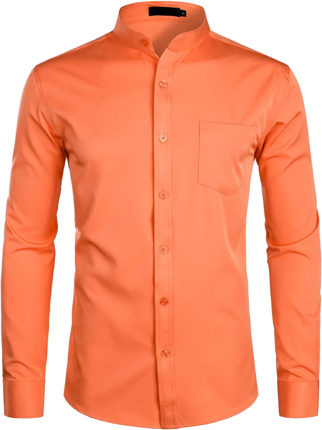 ZEROYAA Men's Banded Collar Slim Fit Long Sleeve Casual Button Down Dress Shirts with Pocket