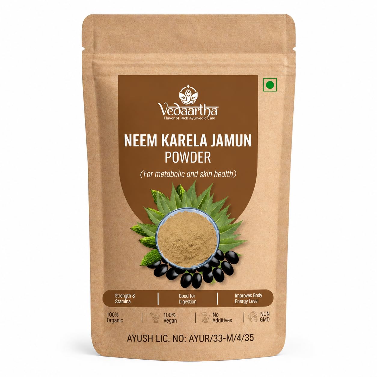 [BRSRGGQRCQPWM236] Organic Neem Karela Jamun Powder for Diabetes Care | Ayurvedic Herbal Supplement with Jamun Seed & Karela Neem | Vegan Blood Sugar Control Churna | AYUSH Certified for Immunity & Wellness | Natural Detox for Men & Women (100g)