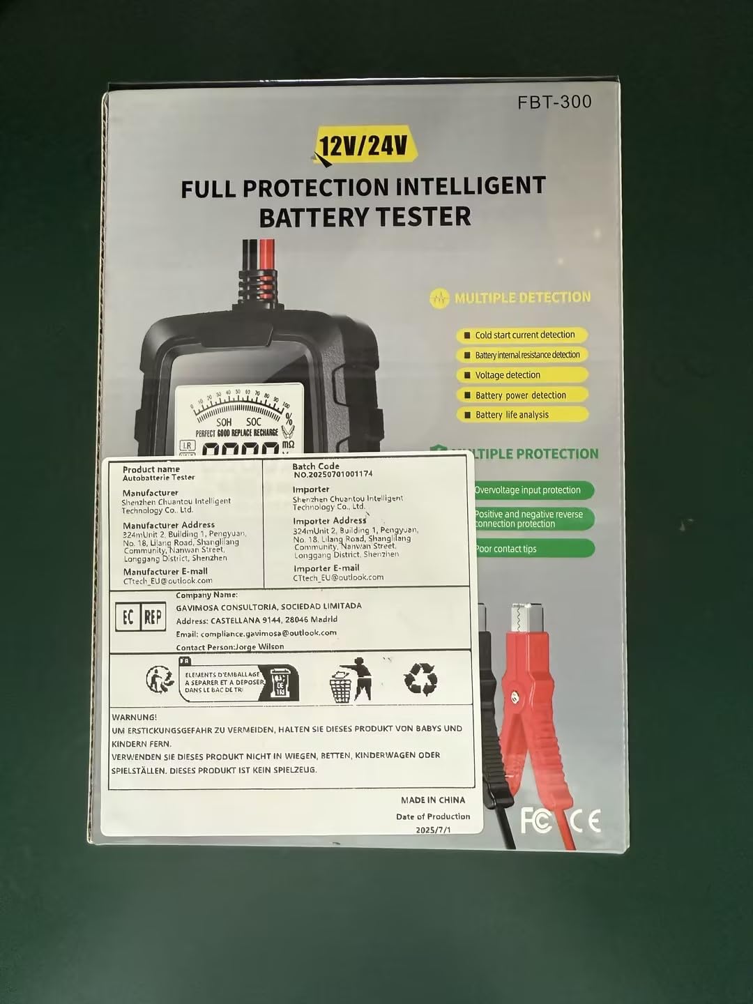 Autobatterie Tester 100-2000 CCA 12V und 24V Autobatterietester Batterietester Auto 3Ah-200Ah Digitaler Analysator, Kfz-Lichtmaschine für Auto Motorräder PKW-LKW ATV SUV Boot