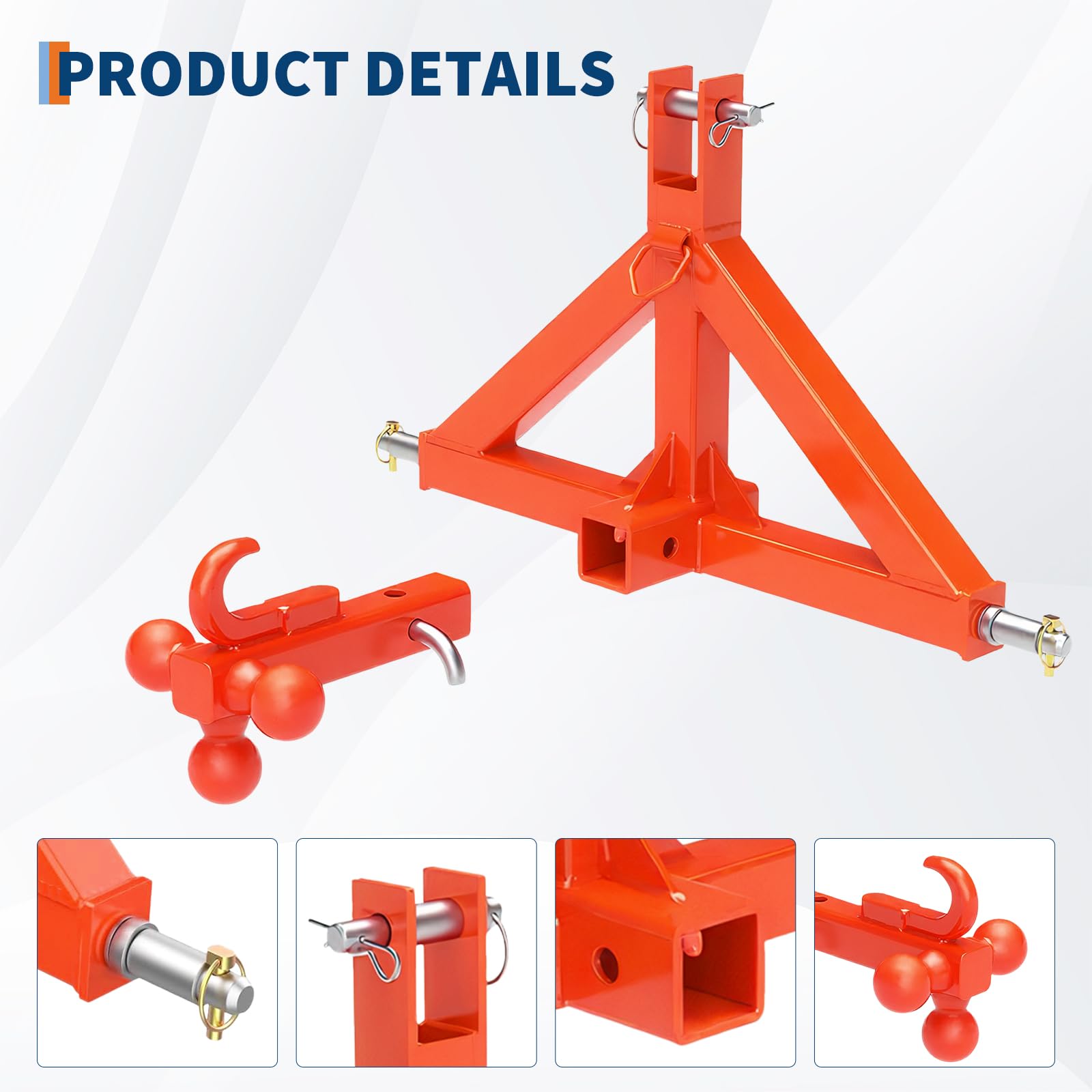 Garvee Enganche de 3 puntos resistente para tractor, receptor de 2 pulgadas, con bola y gancho, compatible con Kubota BX/LM25h/WLM, montaje rápido, negro, triángulo de agujero distintivo, gancho bola