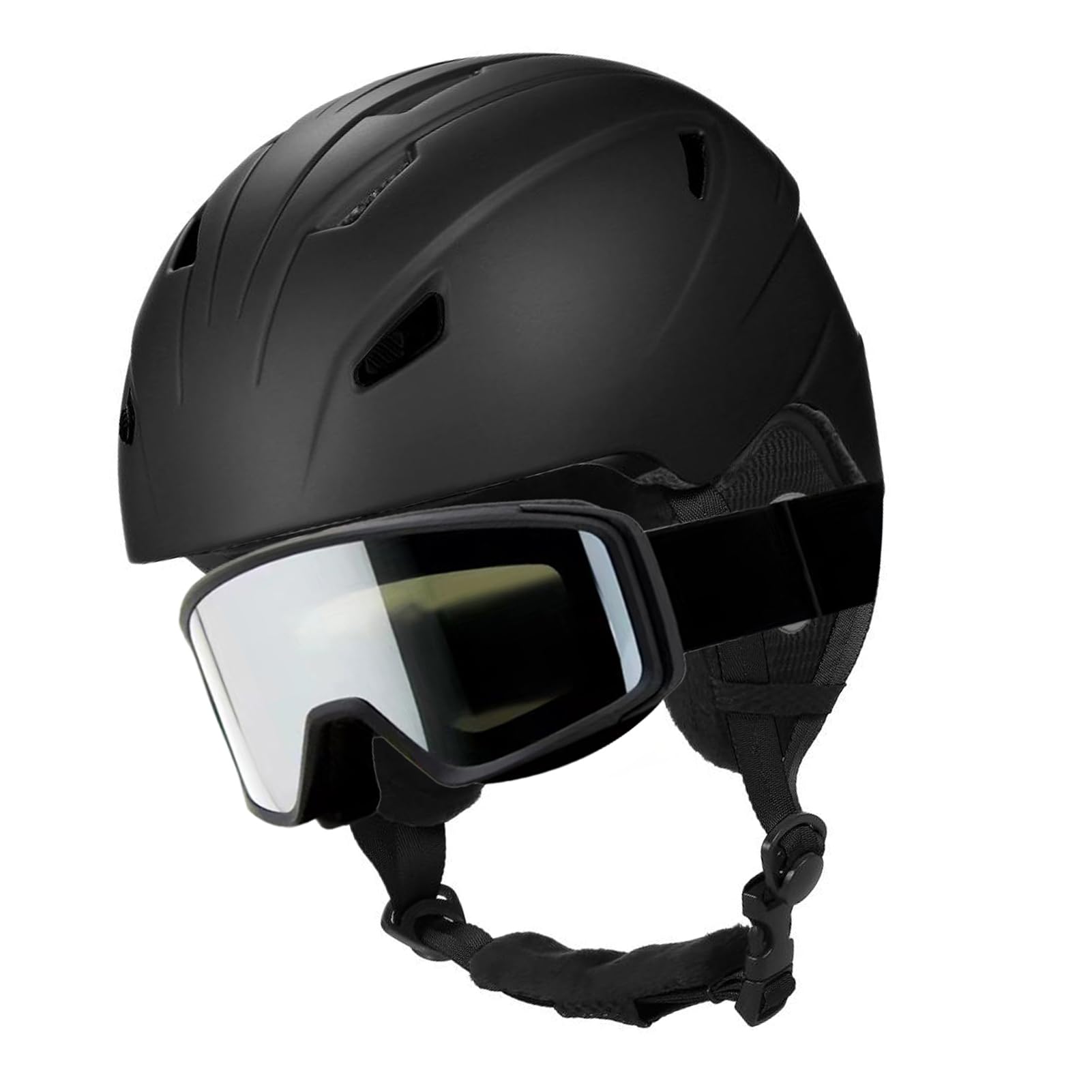Juego de Casco y Gafas de esquí - Gafas Casco Snowboard a Prueba Golpes para Hombres, Mujeres y Adolescentes - Equipo Resistente Al Viento para Esquiar Hacer Snowboard Negro, M/L