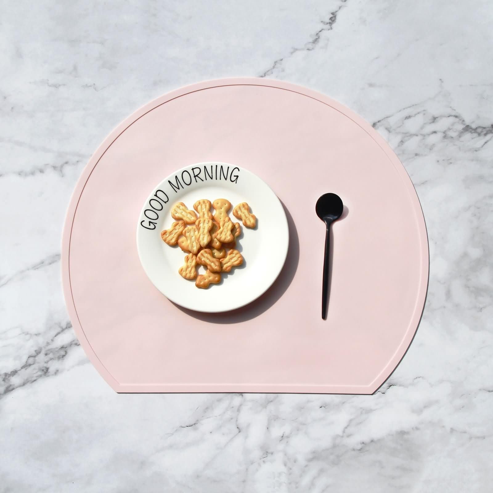 Set de table silicone lavable et imperméable rose clair demi-cercle scandinave 33x38 cm 6 pièces