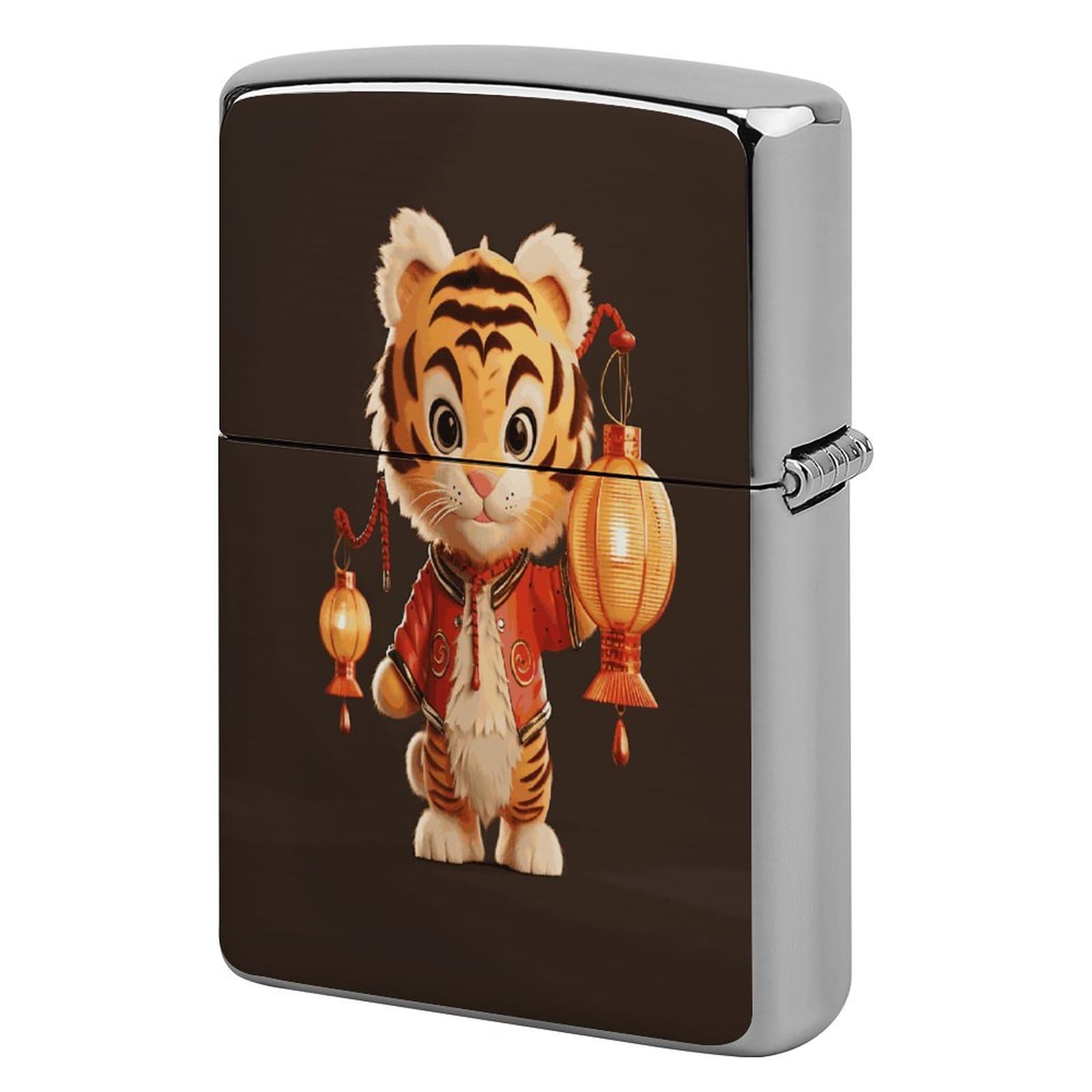 Btcowzrv Style A Tiger Holding A Lantern Metal Lighter Case Sleeve Cover Holder