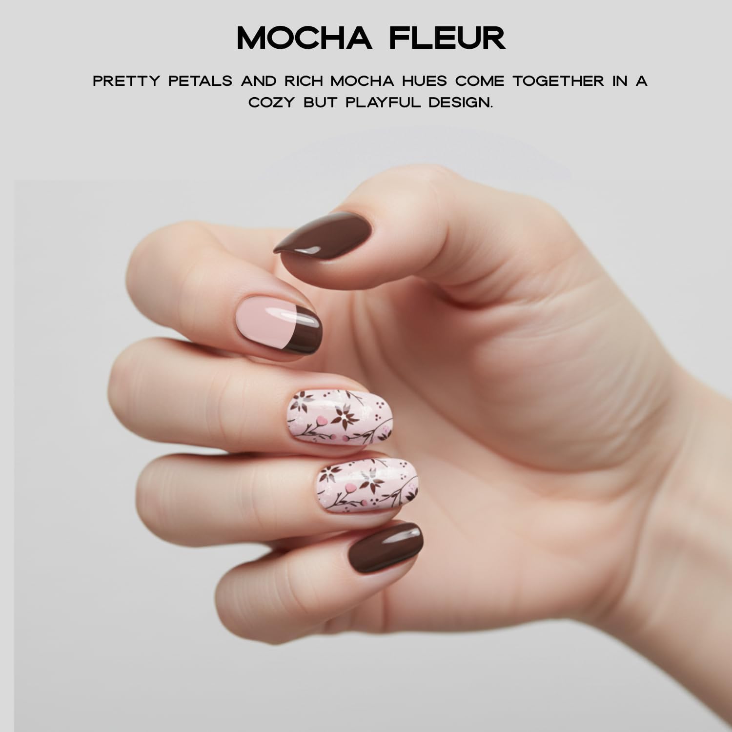 Semi Cured Gel Nail Strips with 30 Pieces – UV Gel Nail Stickers & Nail Wraps, Complete Manicure Kit Includes Prep Pads, Nail File and Wooden Stick, Easy Application, UV Light Required (Mocha Fleur) image 4