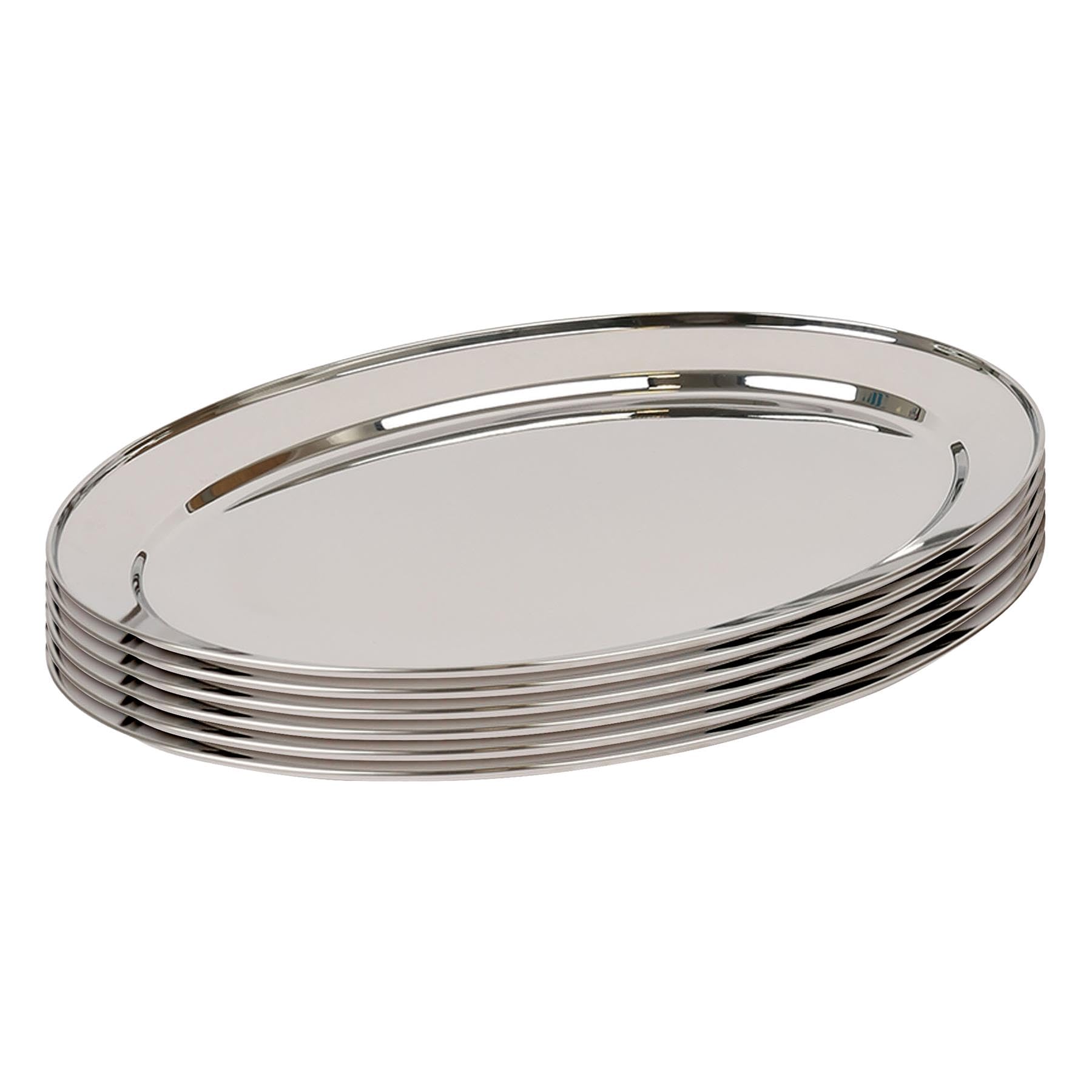 Argon Tableware 6X 50cm x 35cm Oval Servierplatten aus Edelstahl - Groß Party Abendessen Snack Büfett Essen Sandwich Anzeige Tablett Platten Gerichte