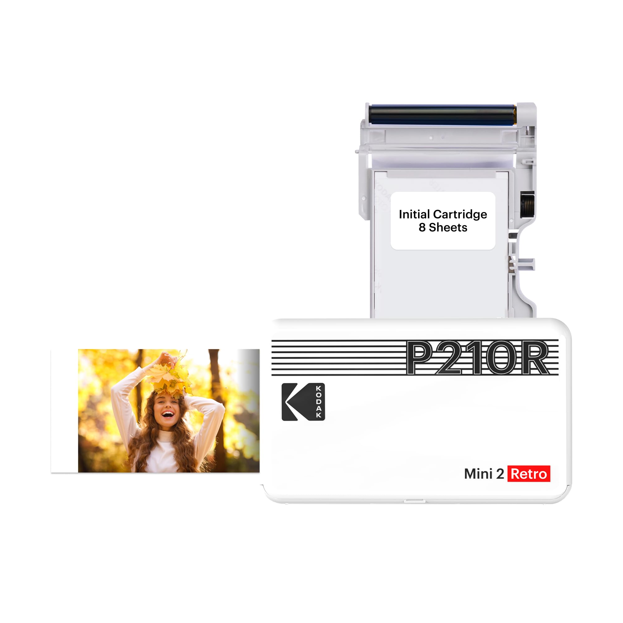 KODAK Mini 2 Retro 4PASS Portable Photo Printer (2.1x3.4") + 8 Sheets, Black Premium Quality- White