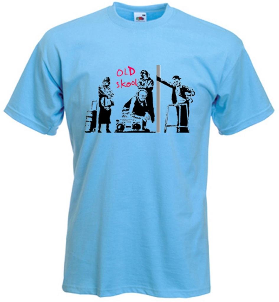 Banksy Old Skool Mens T-Shirt (XXXL, Light Blue)