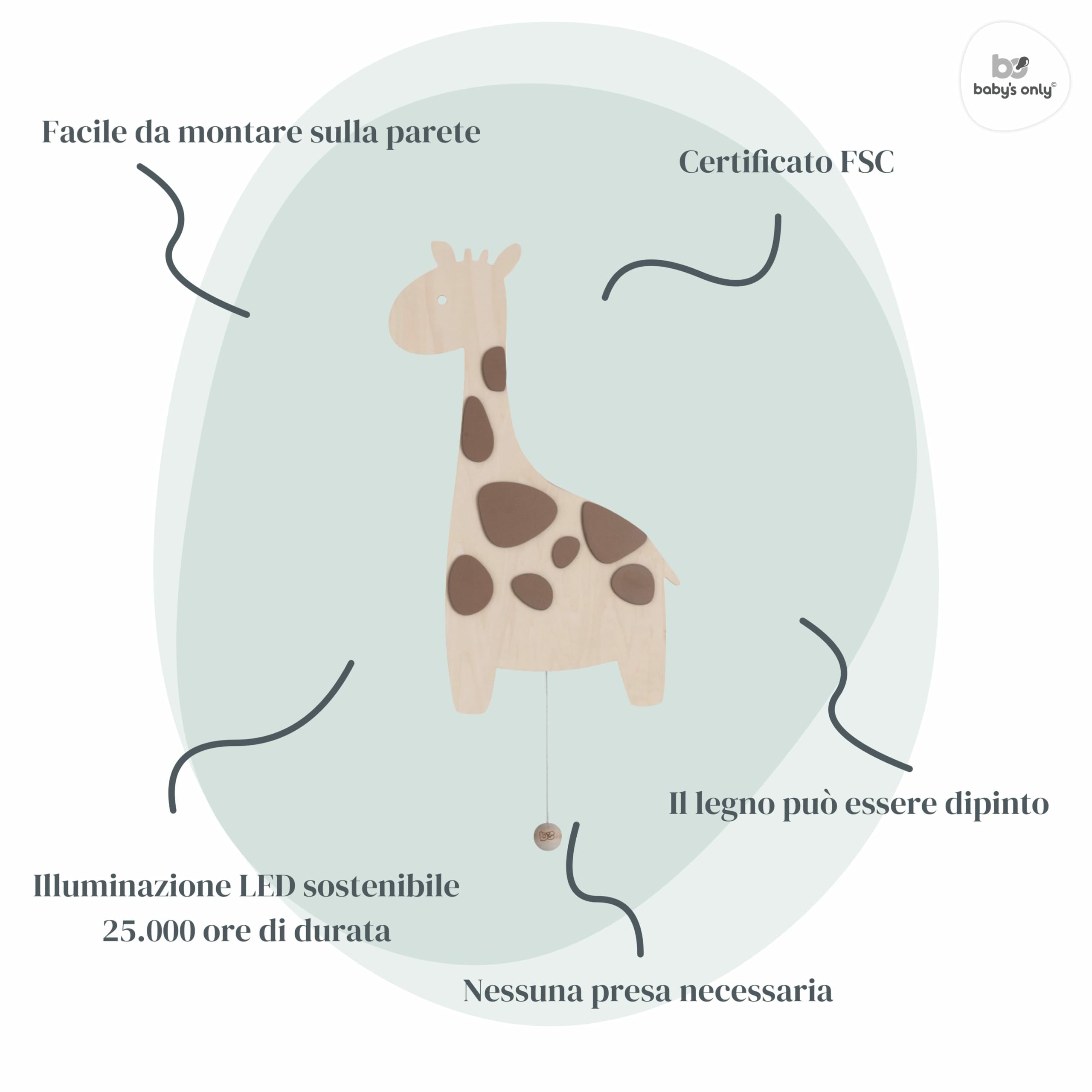 Baby's Only - Lampada da parete giraffa Wonder - Brown - 42x29 cm
