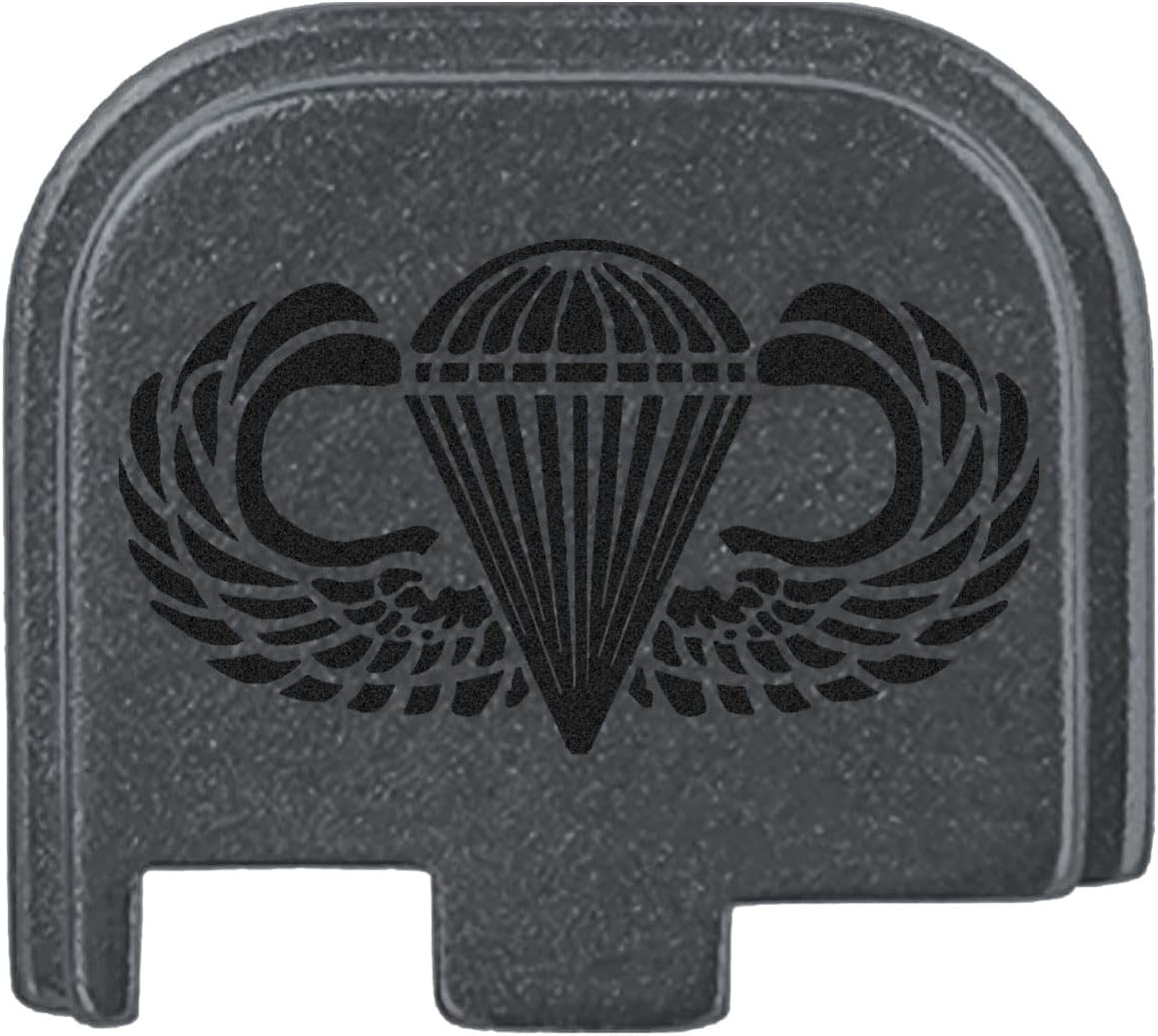 NDZ Performance Slide Cover Back Plate for Glock 43 43X 48 & PSA Dagger Micro – Aluminum Upgrade with Black Engraving – Airborne Jump Wings – Gray