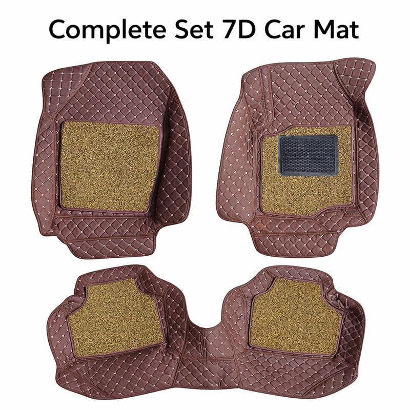 Image of SINEX Premium 7D car mat Full Set for Maruti Suzuki Swift (Model :2018-2025) Luxury Leather Double Car Floor Mat Complete Set || 100% Waterproof and Washable Color :Coffee
