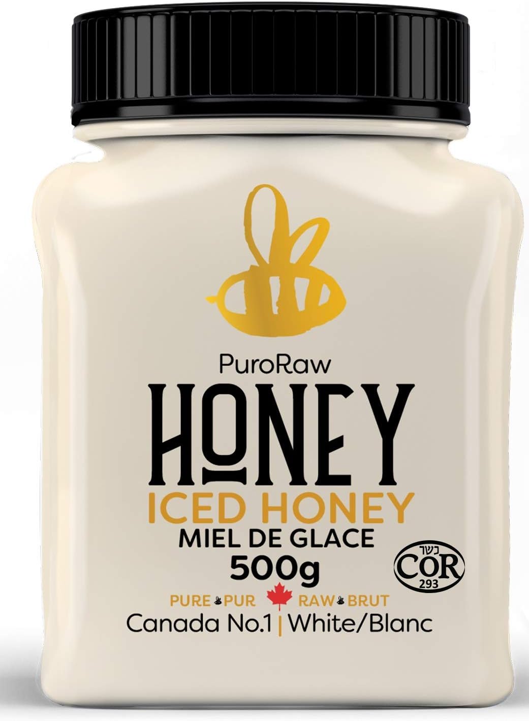 Raw Iced Glace Honey, Pure Unfiltered White Honey, from the Canadian Prairies by PuroRaw, Kosher, 17.5oz