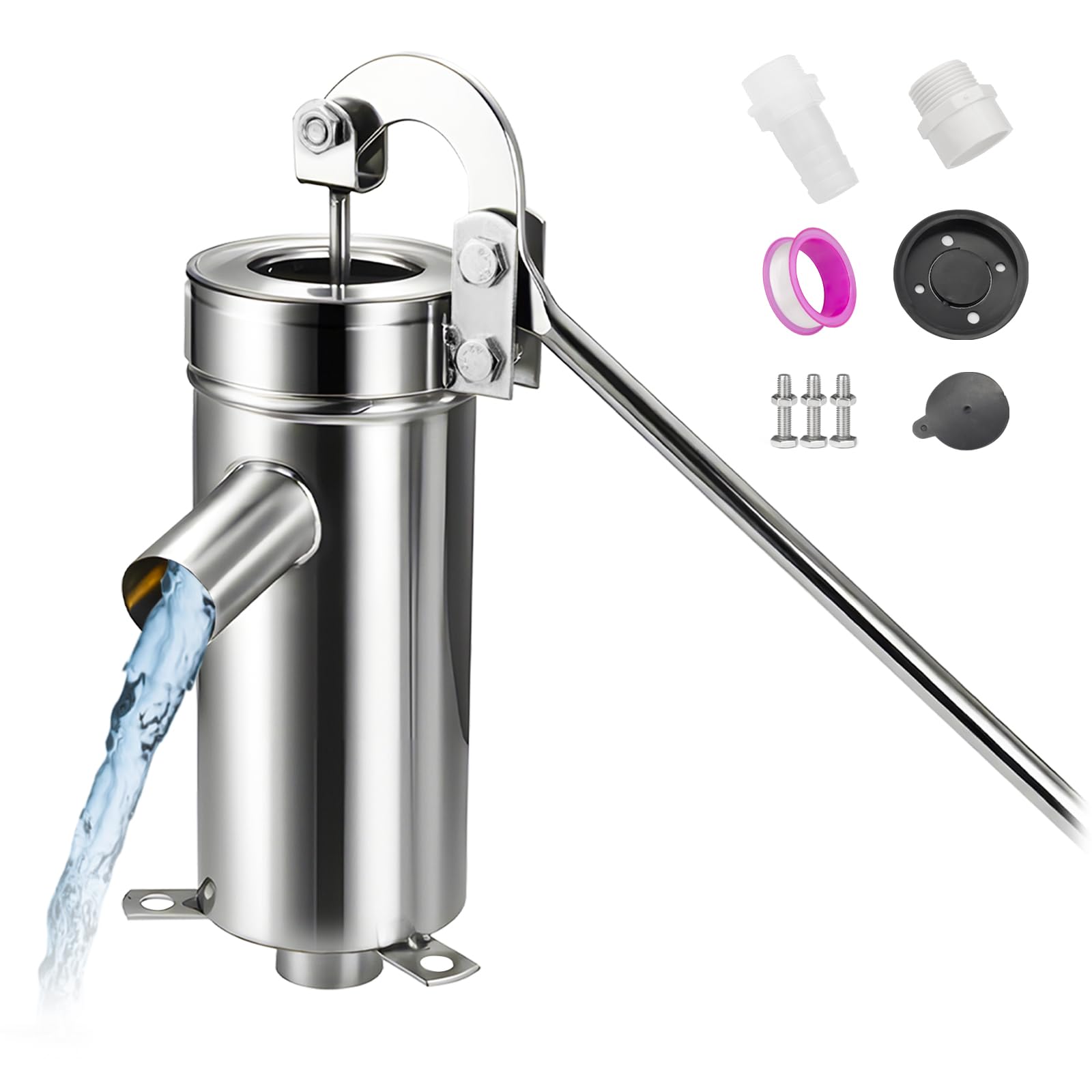 Pompa a braccio manuale moderna in acciaio inox, per giardino, acque sotterranee fino a 10 m, colore: argento